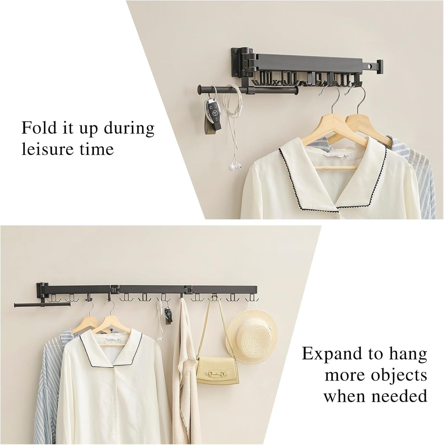 Wall Mounted Clothes Drying Rack,Drying Rack Clothing Wall Mount with Foldable Features(Tri-Fold),Space Saver,Wall Mounted Drying Rack for Laundry Balcony Bathroom (Black) - NestledHome