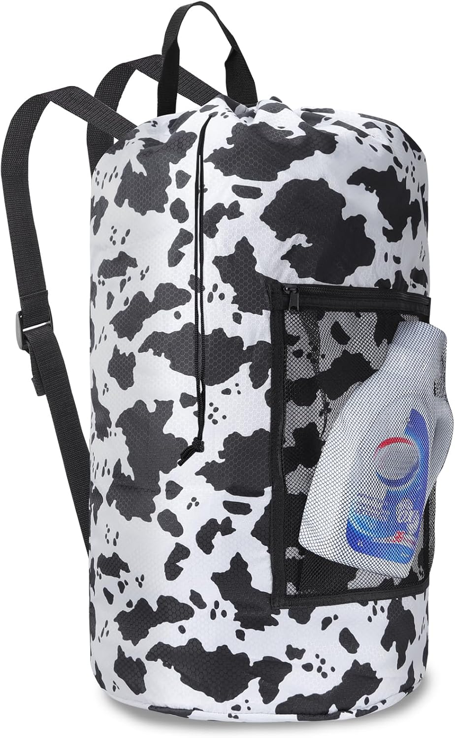 Femuar Laundry Bag Backpack Durable Laundry Bag with Shoulder Straps and Mesh Pockets Portable Laundry Dirty Clothes Hamper Bag for College Dorm (Cow Print) - NestledHome