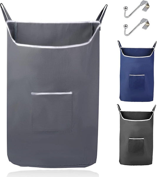 The Fine Living Co. X-Large Hanging Laundry Hamper with Over Door Hooks & Adhesive, Durable Space Saving Laundry Bag with Zipper and Wide Open Top,Hanging Dorm Laundry Hamper 20"x3.75"x31" (Gray-XL) - NestledHome