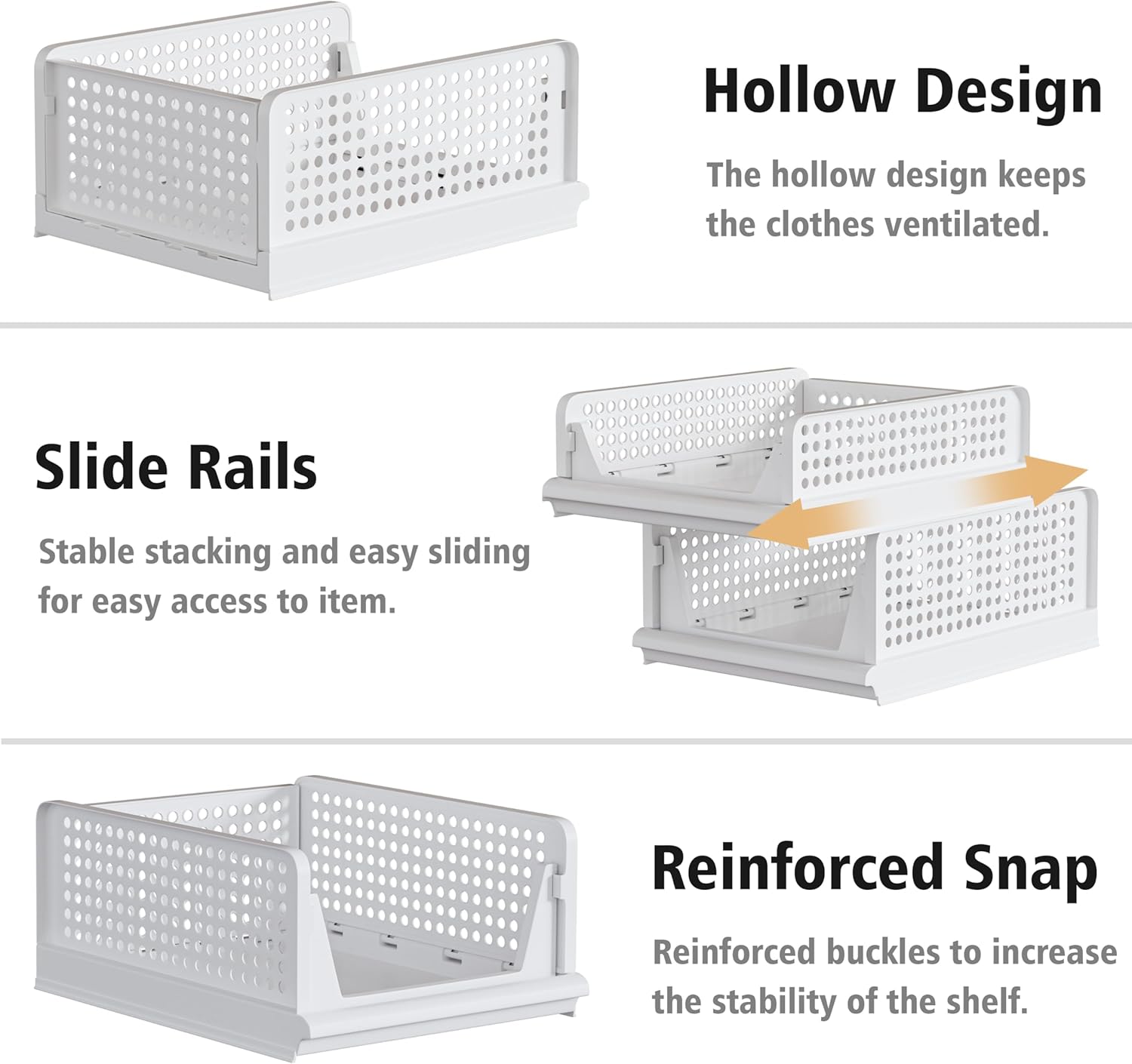 4 Pack Stackable Plastic Storage Basket Closet Organizer Bin Foldable Clothes Organizer Storage Drawer Shelf Container for Living Room Bathroom Kitchen Office (4S) - NestledHome