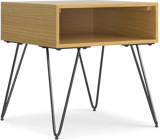 SIMPLIHOME Hunter End Table - 22 inch Wide Solid Wood Oak Veneer and Metal Square Accent Table with Open Storage Compartment and Hairpin Legs, Industrial Nightstand for Living Room or Bedroom