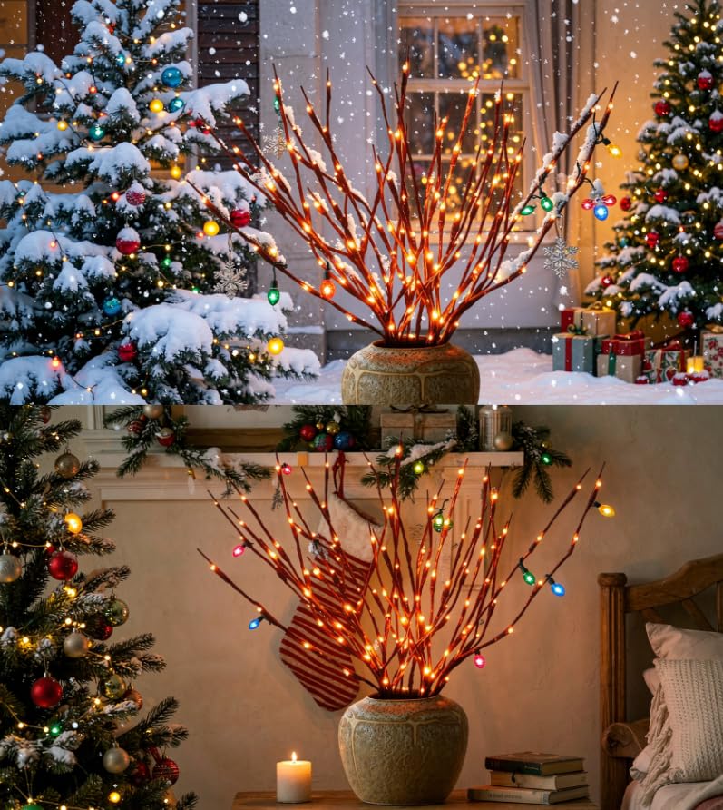 4Pack Orange Light LED Lighted Branches Battery Operated Branch Light