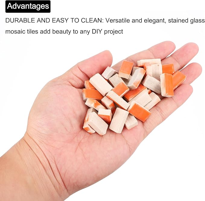 MECCANIXITY 200g Ceramic Mosaic Tiles for Crafts Bulk, Rectangle Orange Ceramic Tiles for Mosaic Kits Garden Stepping Stone Cup Mat