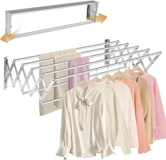 XL-31.5" Wall Mounted Clothes Drying Rack, 130 LBS Large Capacity Rustproof Retractable Clothes Rack, Collapsible Drying Rack Easy to Install with 7 Drying Rods, Space Saving for Laundry-White - NestledHome