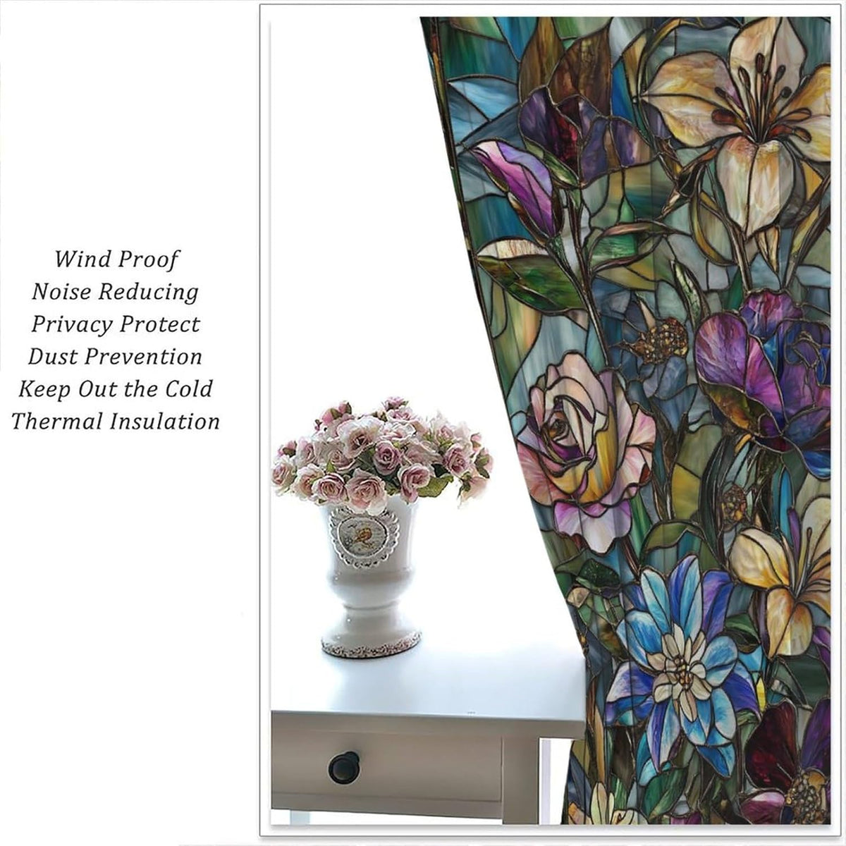 Stained Glass Curtains,Retro Colored Glass Flowers Art Home Decor Drapes for Bedroom Living Room Kitchen Window Treatment 2 Panels Set Total Size 42" W X 54" L Inch