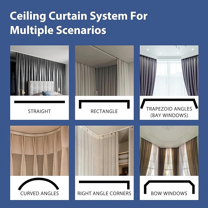 Room Divider Ceiling Mounted Curtains Track Sets Extra Wide Blackout Curtain Flexible Tracks for Bedroom Privacy Partition Separator, 1 Panel Light Grey Drape and White Rail, W8.3 x H9ft