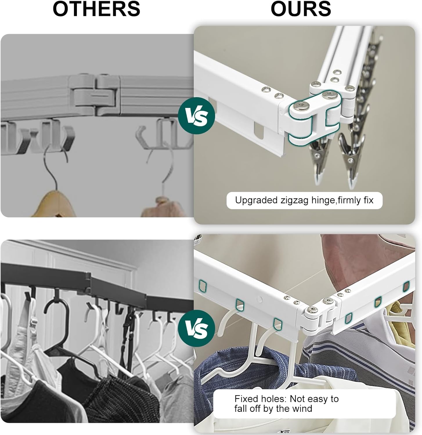Hoimpro White 51" Clothes Drying Rack Retractable Foldable Wall Mounted, Tri-Fold Space Saving Collapsible for Hanging Clothing Coat, Ideal for Patio, Laundry Room Organization and Storage, Bathroom - NestledHome