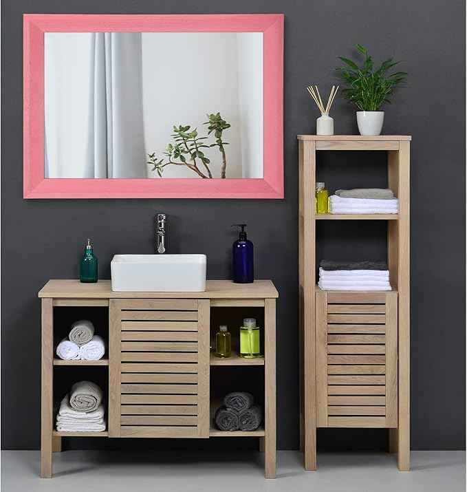 AAZZKANG Rectangle Mirror with Wood Frame Modern Farmhouse Wall Mirrors Decor Large 26"x18" for Bedroom Bathroom Living Room Pink