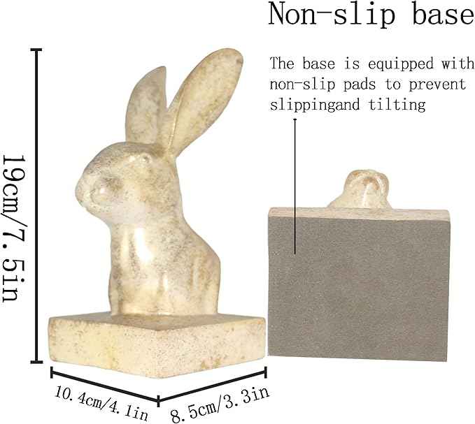 Rabbit Decorative Bookend,1 Pair Cute Bunny Book Ends, Decorative Bookends for Heavy Books, Vintage Shelf Decor,Antique Gold