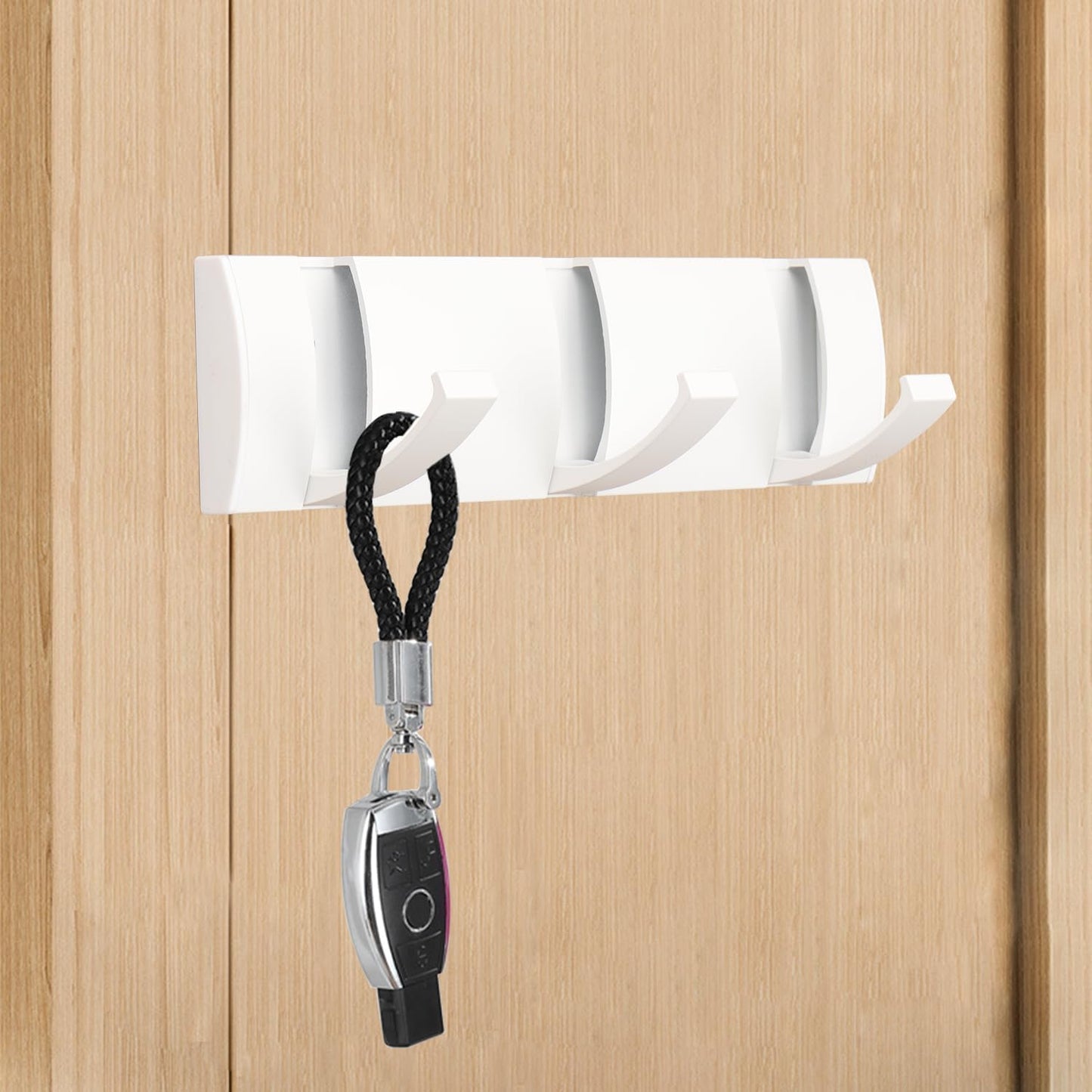 Folding Coat Hooks, Wall Mounted Coat Rack with 3 Retractable Hooks, Heavy Duty Towel Rack for Bathroom Wall Hook for Hanging Clothes Bathrobe, Stainless Steel Coat Hanger for Entryway(White) - NestledHome