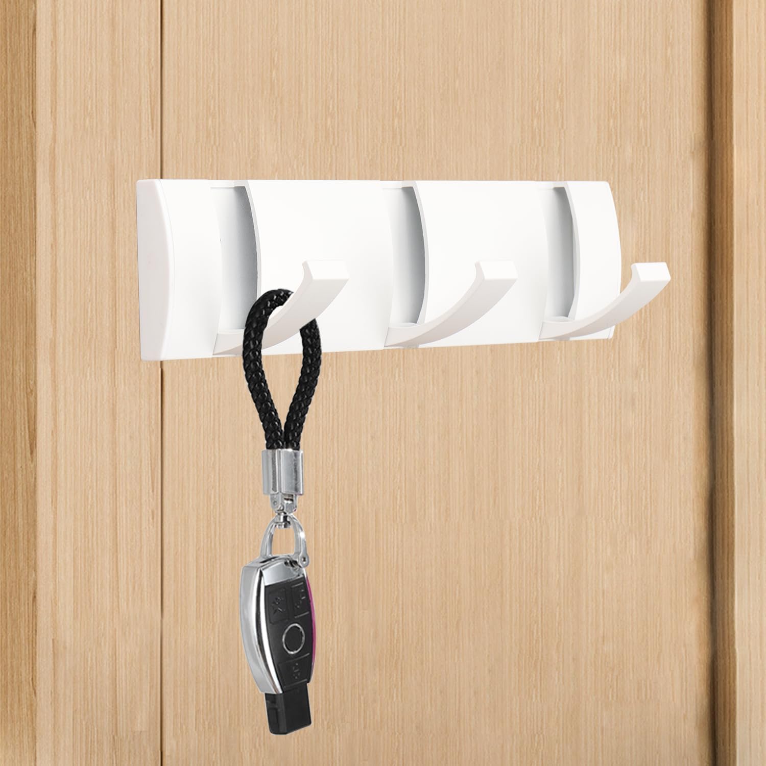 Folding Coat Hooks, Wall Mounted Coat Rack with 3 Retractable Hooks, Heavy Duty Towel Rack for Bathroom Wall Hook for Hanging Clothes Bathrobe, Stainless Steel Coat Hanger for Entryway(White) - NestledHome