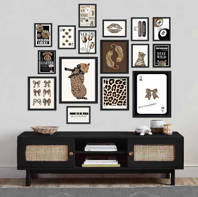 ANERZA 16 PCS Stockholm Style Room Decor, Cheetah Print Leopard Gallery Wall Art Prints Set for Bedroom, Preppy Posters for Living Room Aesthetic, Trendy Collage Kit Pictures, Funky Dorm Home Decor