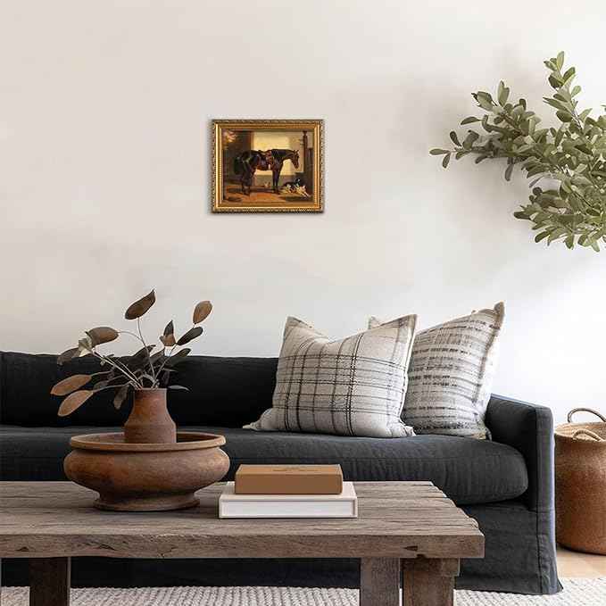 uniro Vintage Gold Framed Wall Art for Home Decor, Farmhouse Wall Decor Horse Canvas Artwork, Antique Animal Farm Poster Equestrian Wall Art for Nursery Wall Decor, Rustic Horse Aesthetic Picture for Bathroom, Living Room, Desktop decor - 8x10Inch
