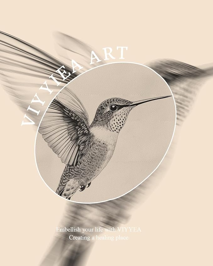 VIYYIEA Vintage Gold Framed Wall Art for Living Room, Birds Canvas Prints Home Decor, Sketch Painting Picture, Bedroom Wall Decor Gifts for Friends or Family -【Hummingbird】-(10L x 8W)