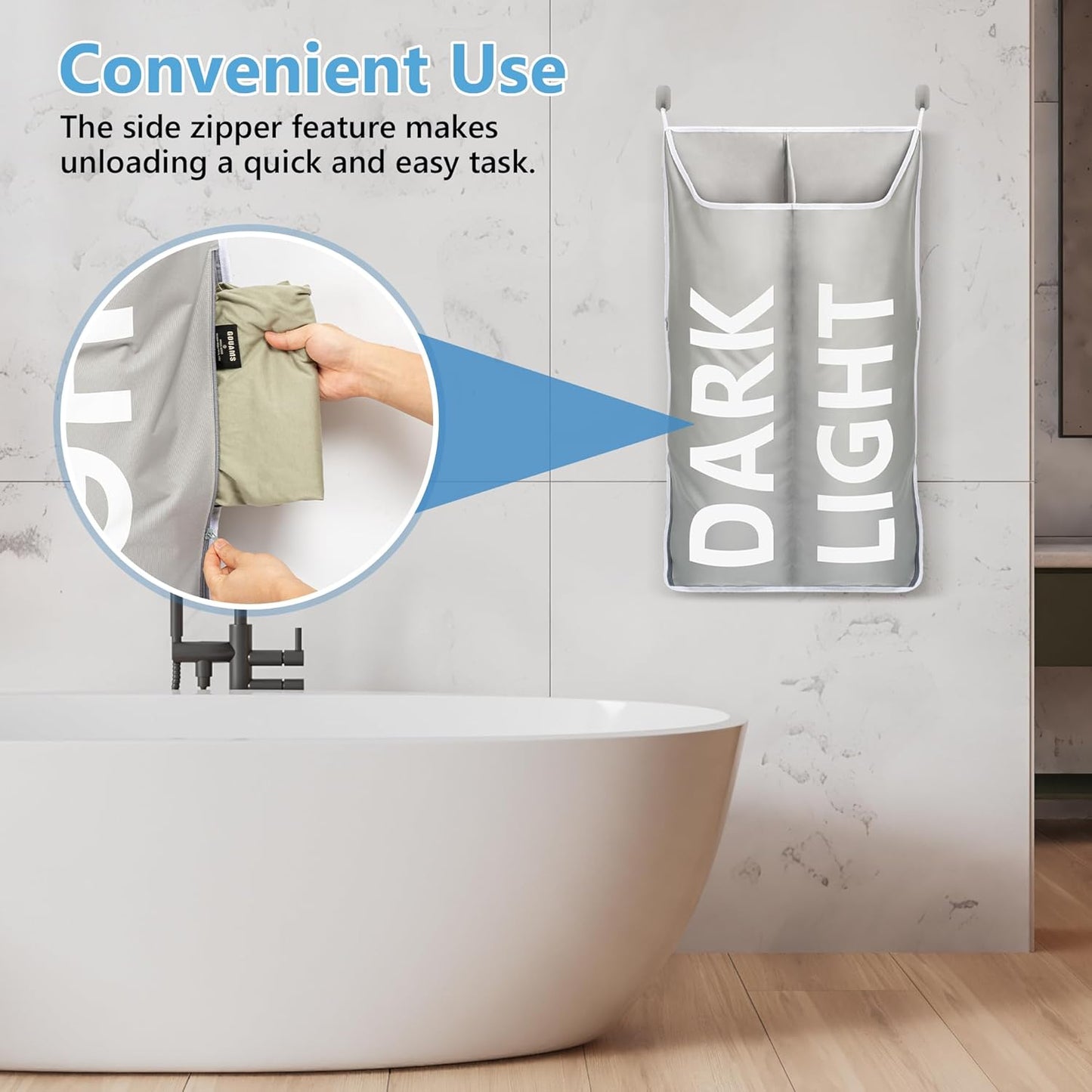 Hanging Laundry Hamper Bag XL 40x22", Space Saving over the Door Storage Bags, Behind the Door Hampers for Dirty Clothes & Wall Mounted Basket for Bathroom, Organizer for Small Room Spaces RV - NestledHome