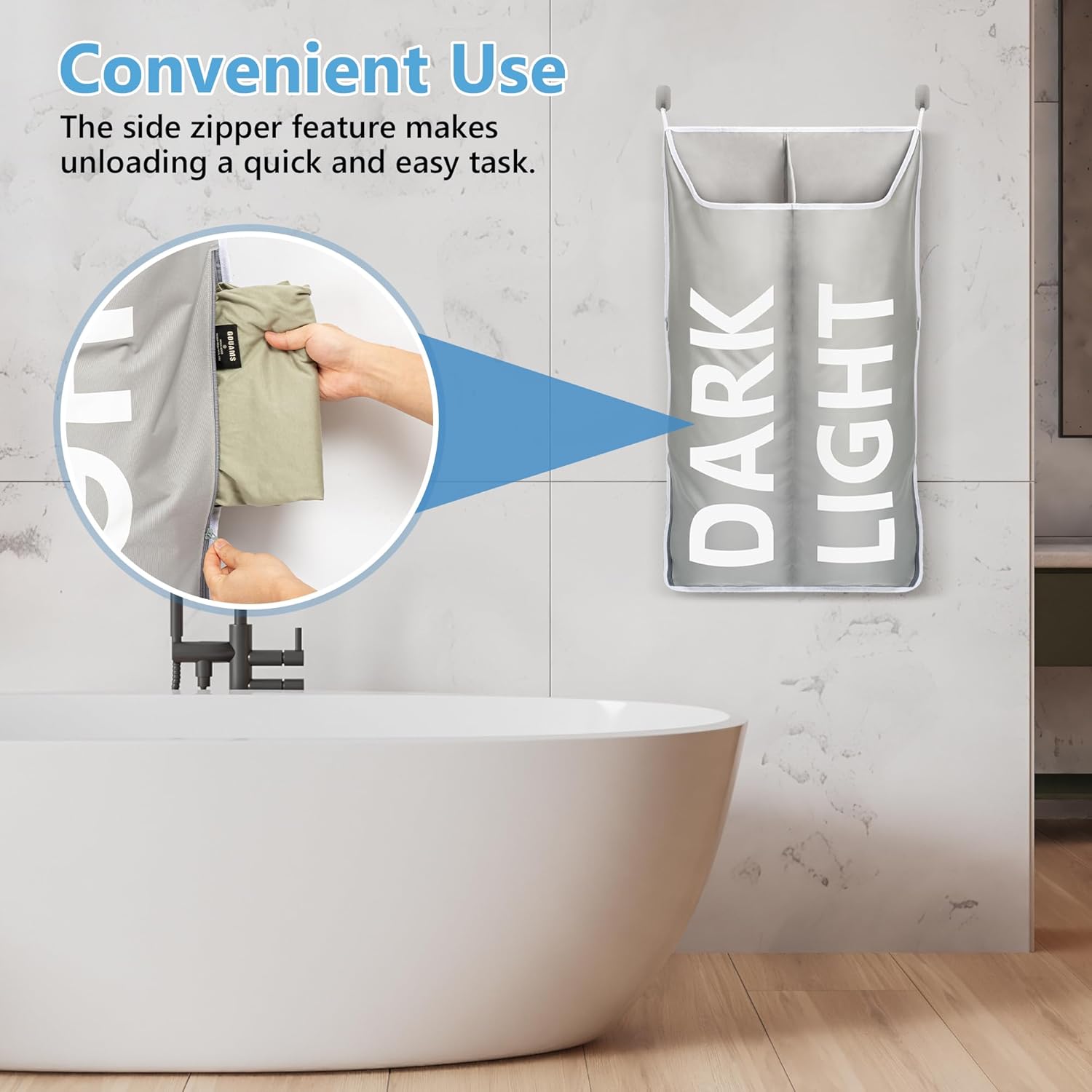 Hanging Laundry Hamper Bag XL 40x22", Space Saving over the Door Storage Bags, Behind the Door Hampers for Dirty Clothes & Wall Mounted Basket for Bathroom, Organizer for Small Room Spaces RV - NestledHome