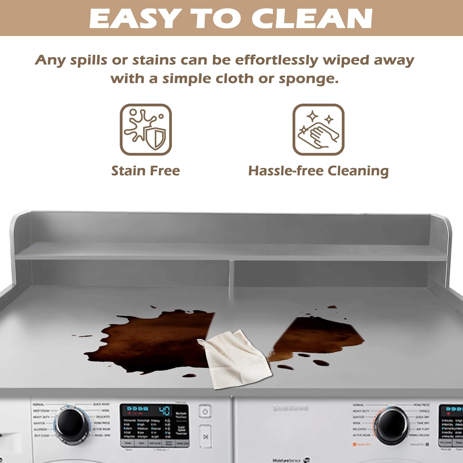Royxen Laundry Countertop with 2-Tier Shelf Universal Fit, Washer and Dryer Countertop with Storage Space, Shelf Height 11.5 Inches, Solid Wood, Grey - NestledHome