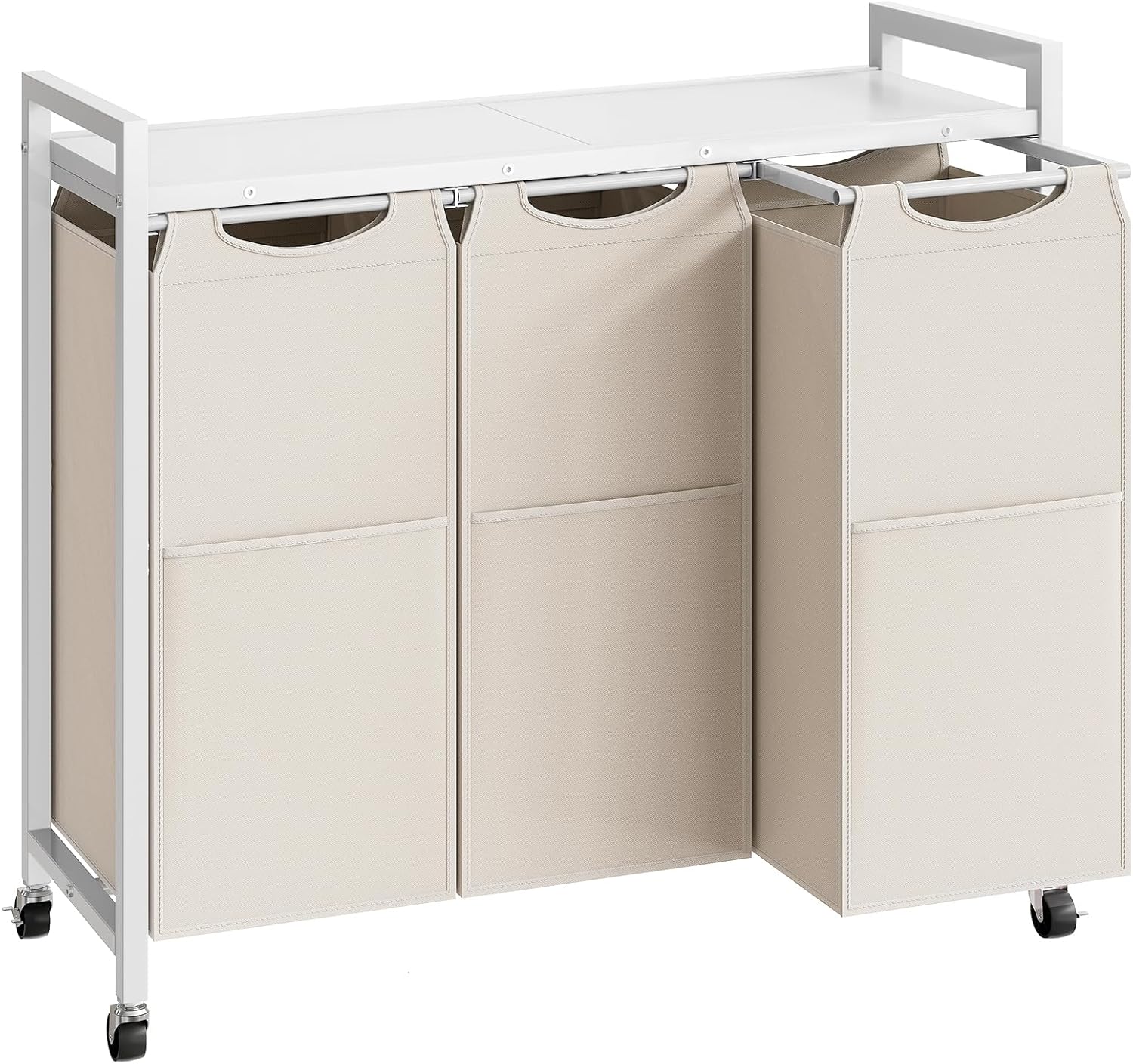 HOOBRO Laundry Sorter 3 Section, Laundry Hamper with Wheels, 3 × 11.5 Gal (43.4L), Rolling Laundry Basket, Pull-Out and Removable Oxford Fabric Bags, White WG76XY01 - NestledHome