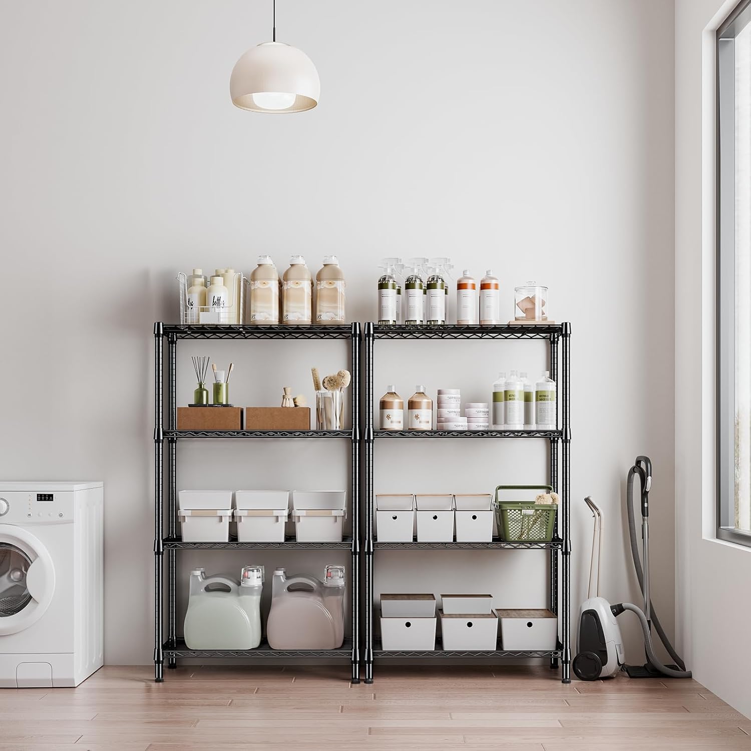 1000 lbs 4 Tier Shelf Metal Storage Shelves Shelving Wire Rack Heavy Duty Closet Organizers for Garage Kitchen Bathroom Laundry Black 15.7" D x 33.5" W x 59.5" H - NestledHome