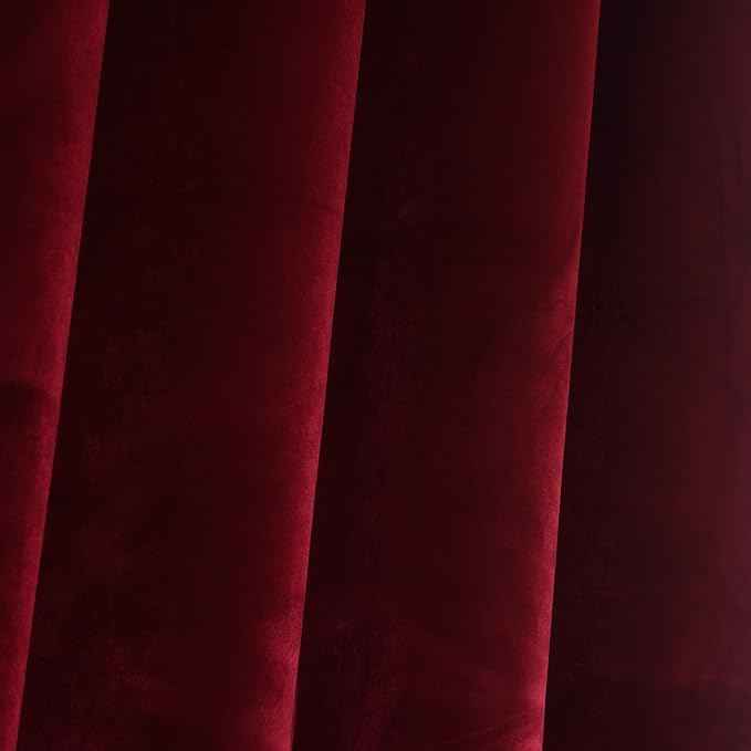 Cherry Home Set of 2 Heavy Velvet Flannel Blackout Window Curtains Drapes with Top Grommet Draperies Eyelet 52 Inches Wide by 120 Inches Long,Burgundy for Bedroom Living Room
