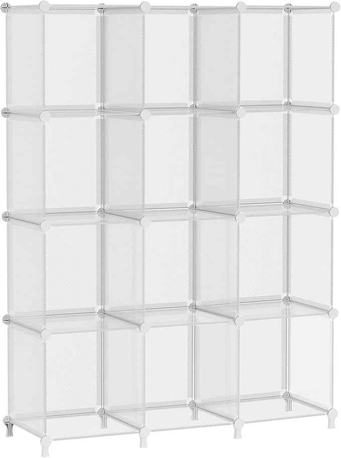AWTATOS Cube Storage Organizer, Closet Organizers and Storage, 12 Cube Shelves Bookshelf, DIY Stackable Plastic Clothes Organizer Shelving for Bedroom, Home, Transparent Twill