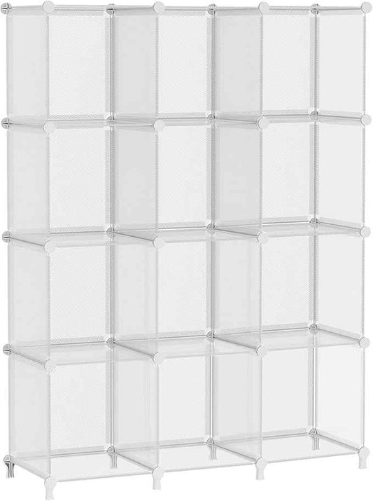 AWTATOS Cube Storage Organizer, Closet Organizers and Storage, 12 Cube Shelves Bookshelf, DIY Stackable Plastic Clothes Organizer Shelving for Bedroom, Home, Transparent Twill