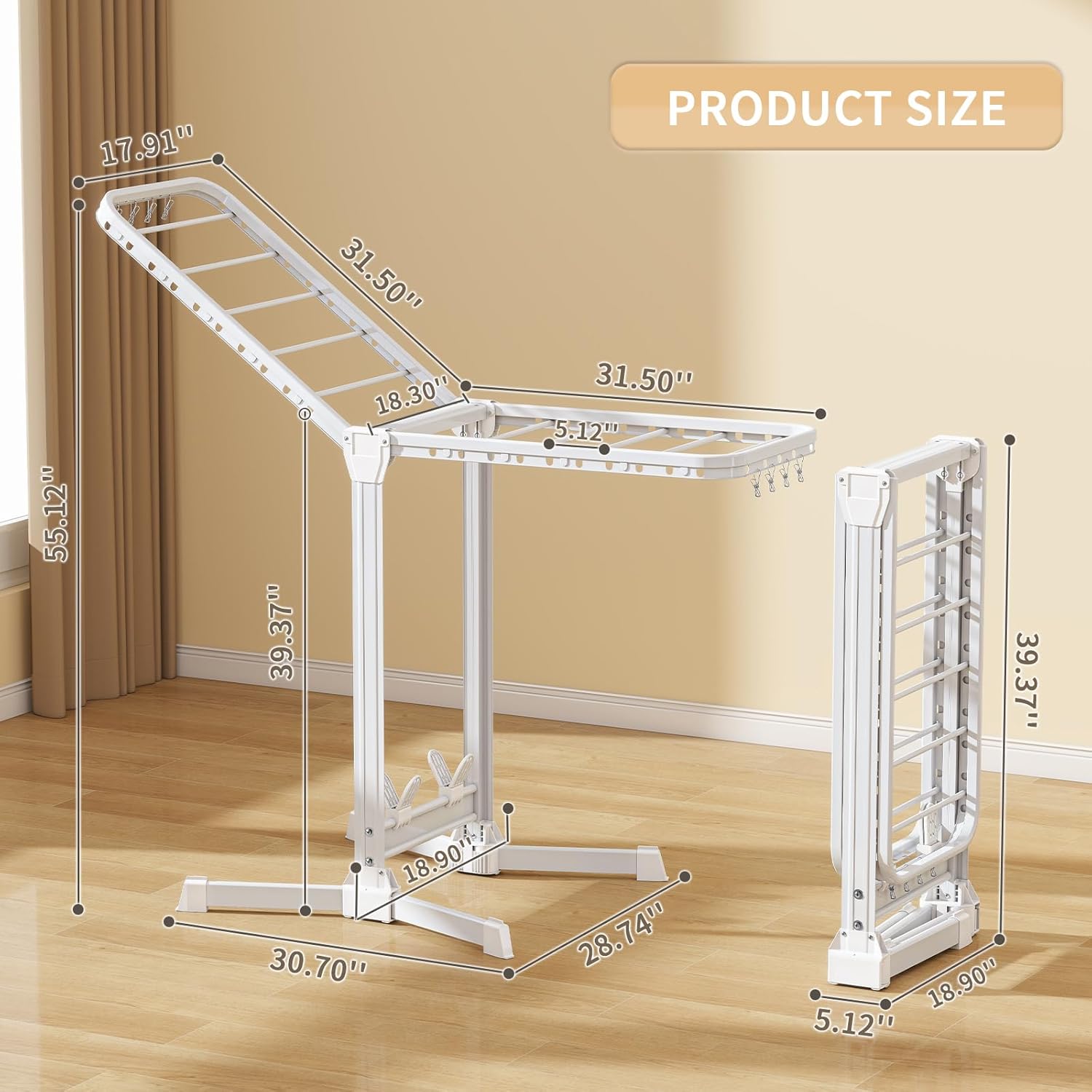 Heavy Duty Clothes Drying Rack Foldable, Aluminum Large Drying Rack Clothing with 2 Height-Adjustable Drying Wings, Laundry Racks for Drying Clothes,Easy to Fold,Indoor Outdoor Use - NestledHome