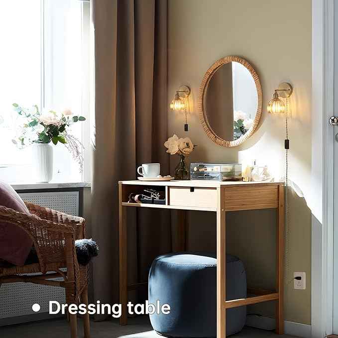 Plug in Wall Sconce, Amber Tulip Glass Lampshade Wall Light Plugin Corded for Bedside Bedroom Doorway