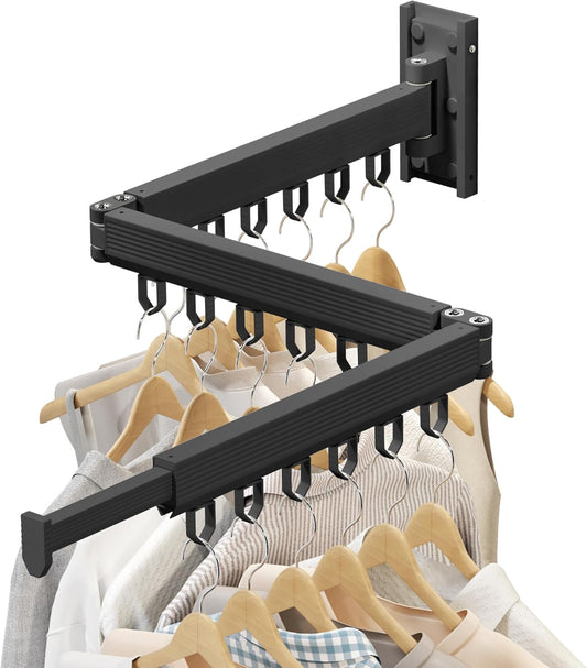 Wall Mounted Clothes Drying Rack, Retractable & Collapsible, Foldable Black-Ring Laundry Hanger - NestledHome