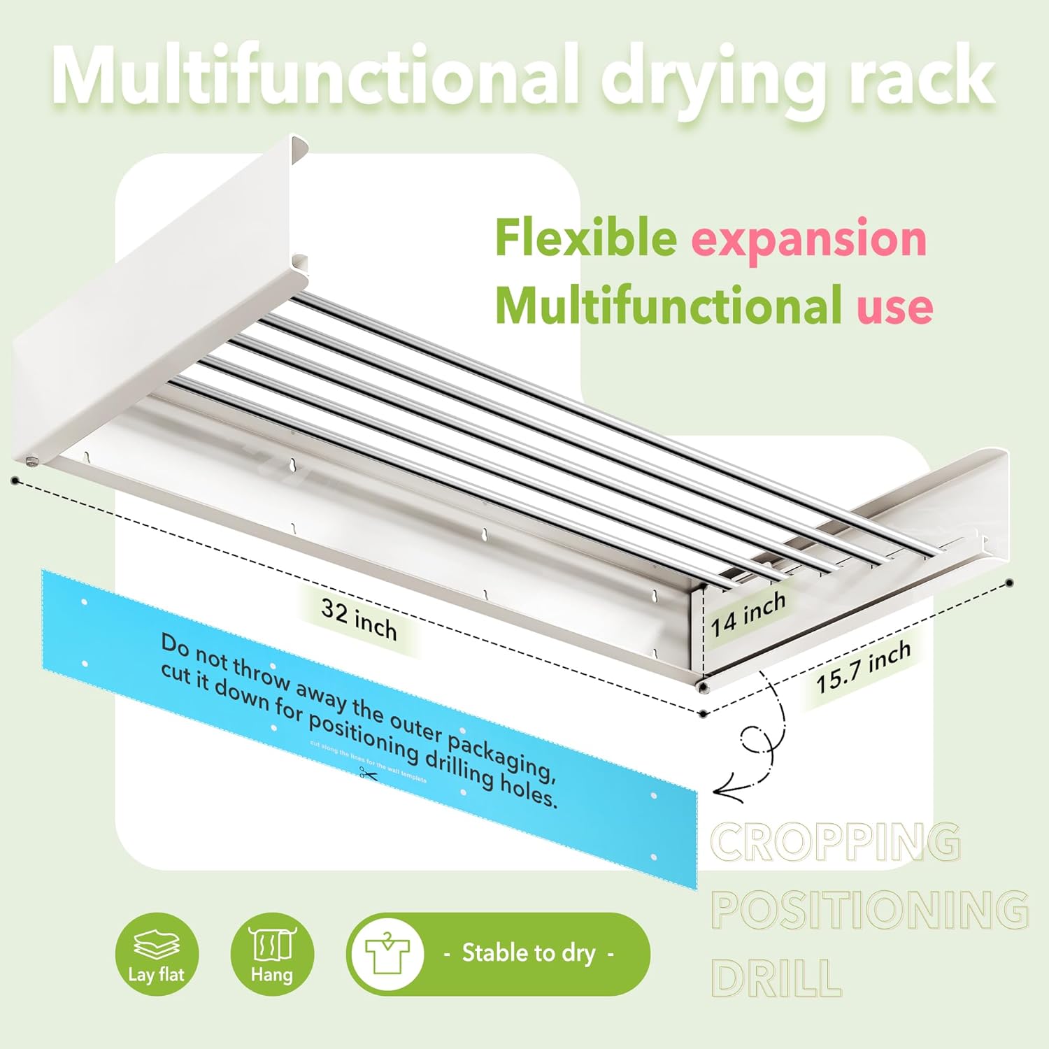 Wall Mounted Clothes Drying Rack 32 inches,Foldbale Laundry Drying Rack Wall Mount,Drying Rack Clothing Space Saver,Retractable,Collapsible,Folding Laundry Rack,White - NestledHome