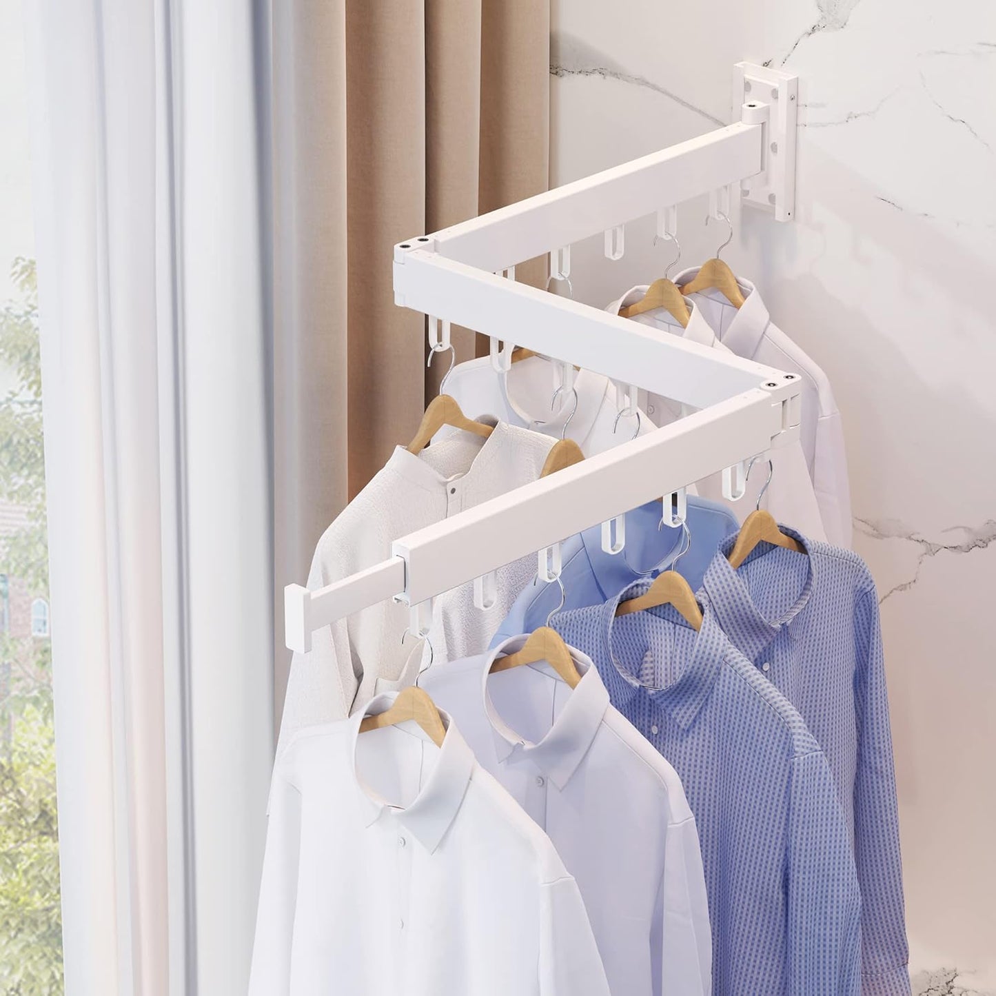 Clothes Drying Rack Wall Mounted,Drying Rack Clothing,Clothes Hanging Rack,Retractable,Collapsible(Tri-Fold), White Color(Ring) - NestledHome