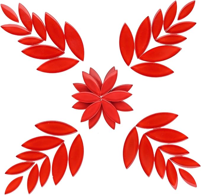 Youway Style Red Leaf Mosaic Tiles for Crafts Bulk,200g Petal Mosaic Glass Pieces,Flower Glass Tiles for Christmas Mosaic Decorations,Garden Mosaic Supplies Kit