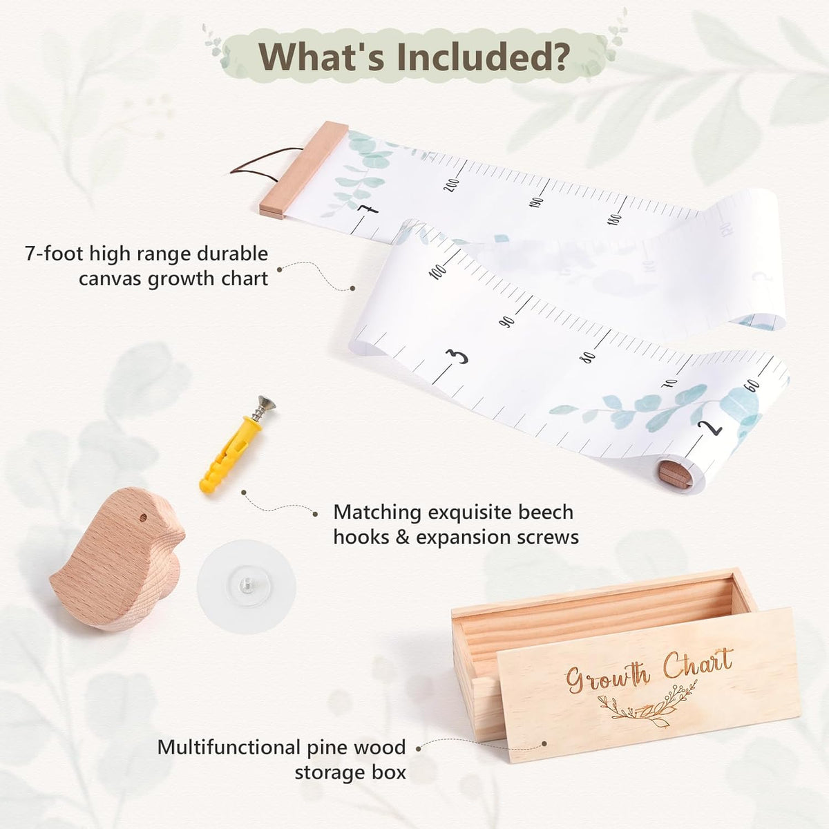 Growth Chart for Wall 7 Ft Height Chart with Keepsake Box & Hook Waterproof Canvas Measure Wall Ruler Removable Neutral Nursery Wall Decor for Baby Kids Toddlers - NestledHome