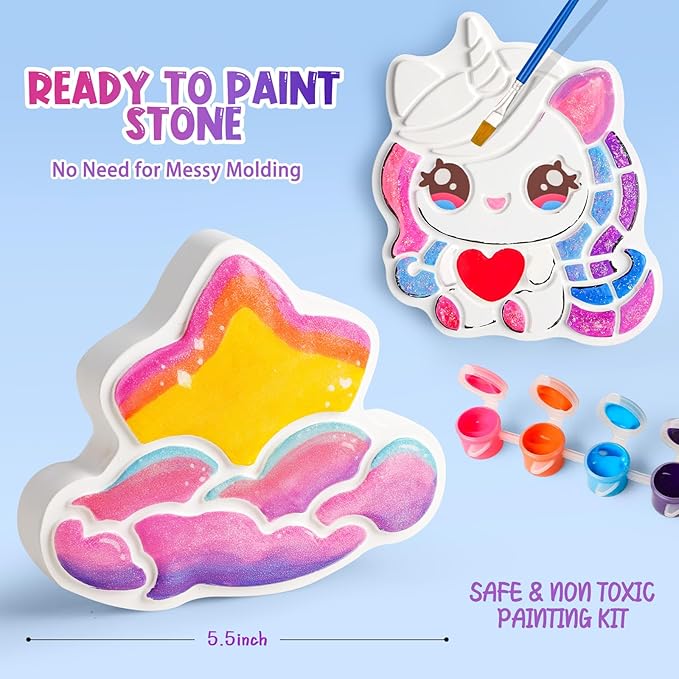 Unicorn Stepping Stones Painting Kits For Kids, Toddler Outdoor Arts And Crafts Garden Decoration Supplies, Paint Craft Kits For Kids Ages 4 5 6 7 8 9 10 + Year Old Boys Girls Birthday Easter Gifts