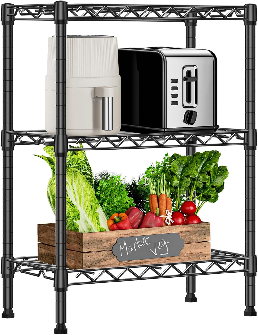 750 lbs 3 Tier Shelf Metal Storage Shelves Wire Rack Closet Organizers with PP Board for Garage Kitchen Bathroom Laundry Black 11.8" D x 21.7" W x 28.6" H - NestledHome