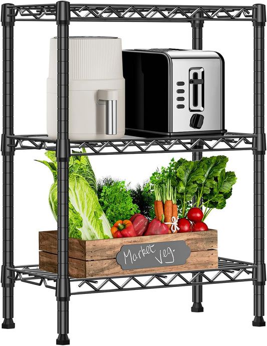 750 lbs 3 Tier Shelf Metal Storage Shelves Wire Rack Closet Organizers with PP Board for Garage Kitchen Bathroom Laundry Black 11.8" D x 21.7" W x 28.6" H - NestledHome