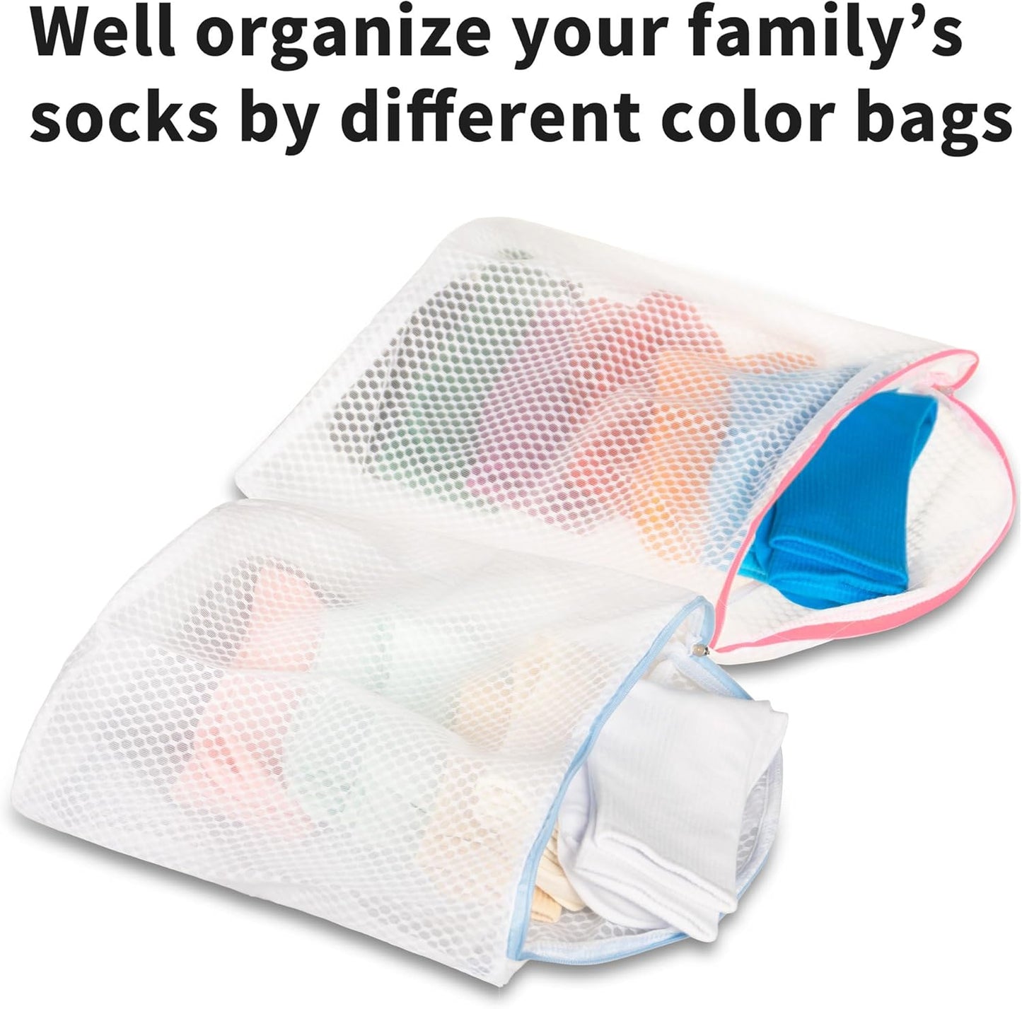3Pcs Hanging Laundry Bags for Socks with S Hooks, 3 Color Mesh Laundry Bags for Washing Machine - NestledHome