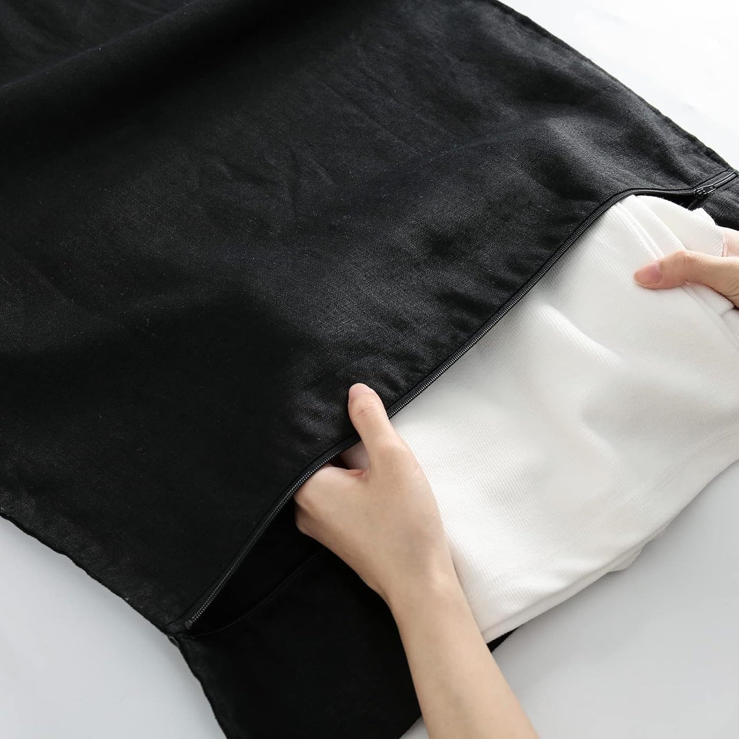 Linen Hanging Laundry Bag, 100% Linen Over The Door Laundry Hamper with Buttons and Zipper, Space Saving Door Hampers for Laundry Dirty Clothes Home Travel, Black - NestledHome