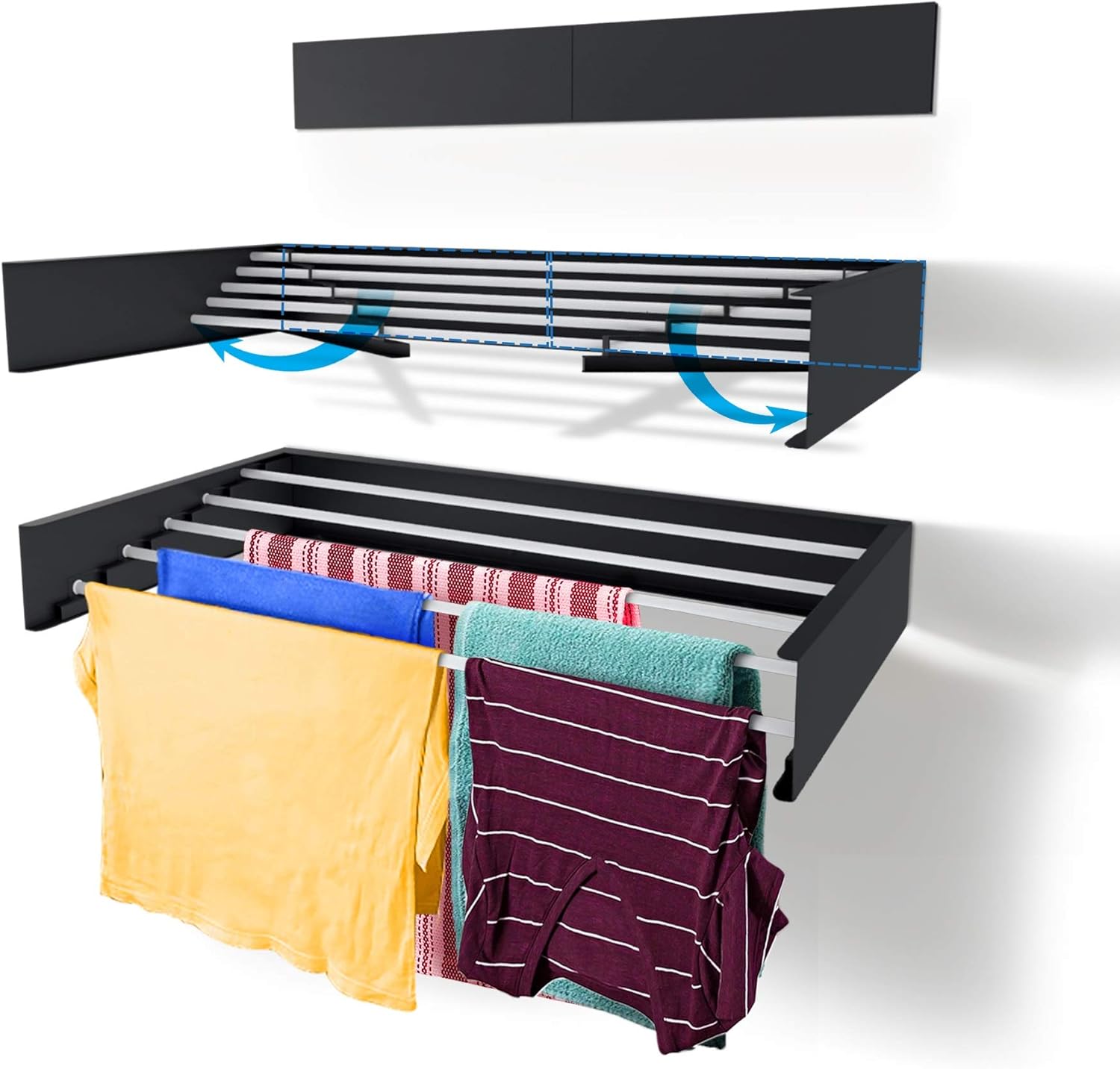 Step Up Laundry Drying Rack (28-INCH Industrial Gray), Wall Mounted, Retractable Clothes Drying Rack, 40lbs Capacity, 11.6 Linear Ft, with Wall Template and Long Screwdriver Bit - NestledHome