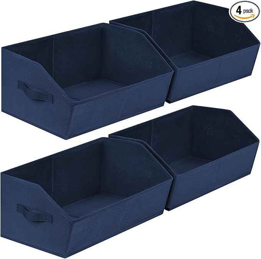 Closet Baskets for Shelves Trapezoid - Decorative Storage Baskets with Handle, Closet Bins for Organization, Shelf Storage Bins for Clothes, Books, Home, Office, 4 Pack, Navy Blue