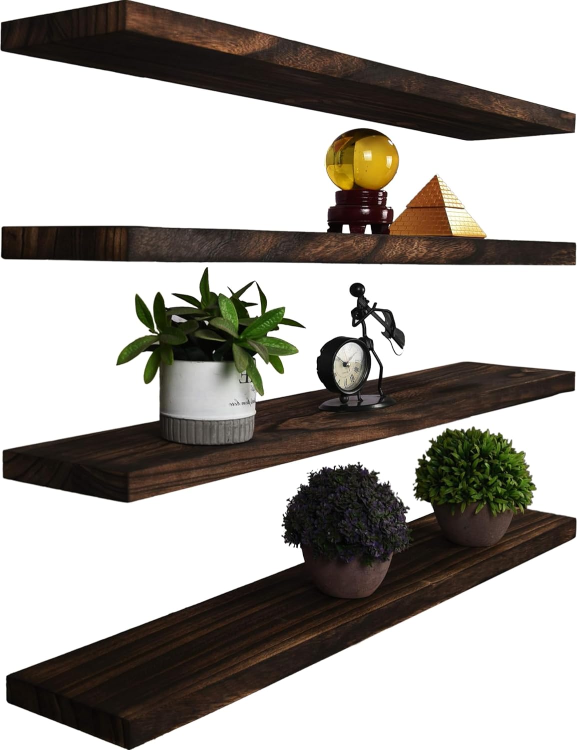 Wood Floating Shelves for Wall Decor, Rustic Wall Shelves for Bedroom Bathroom Kitchen Living Room, Set of 4 Walnut 36 Inch - NestledHome
