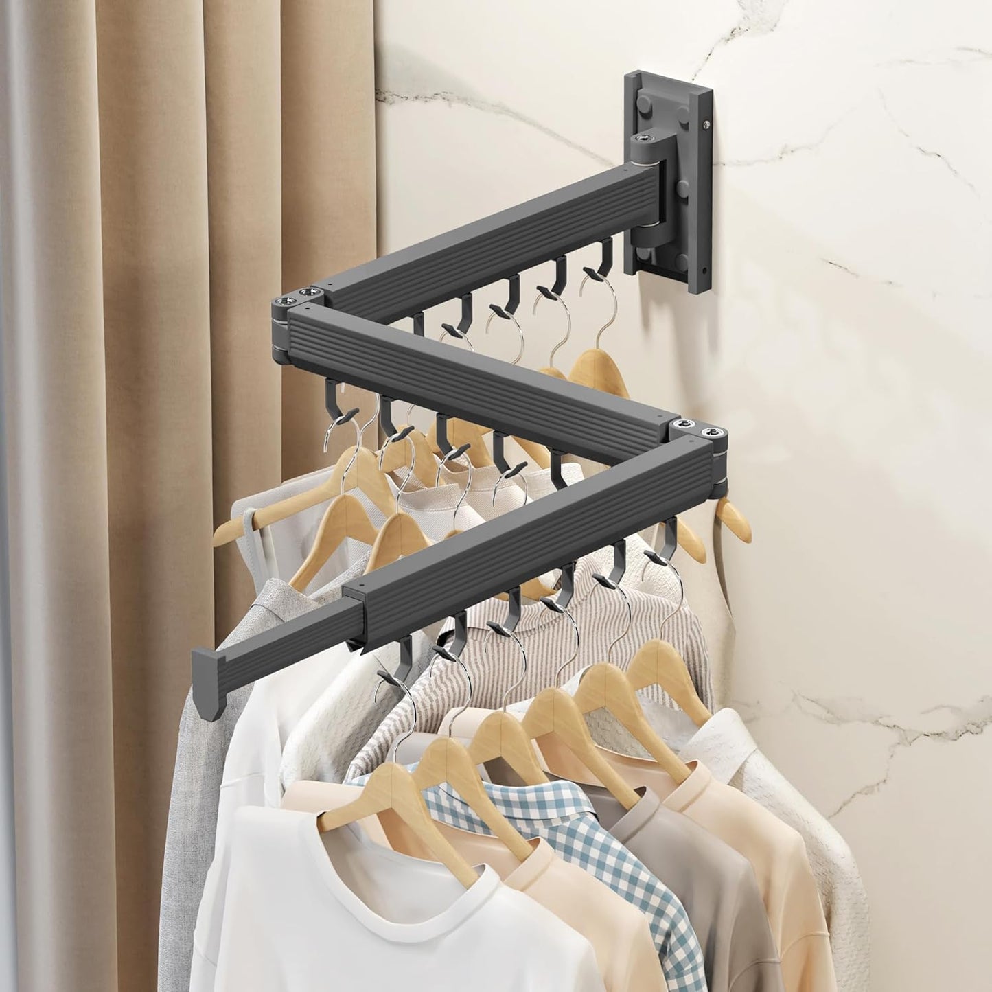 Laundry Drying Rack,Drying & Clothes Rack,Wall Mounted,Retractable & Collapsible, Grey - NestledHome