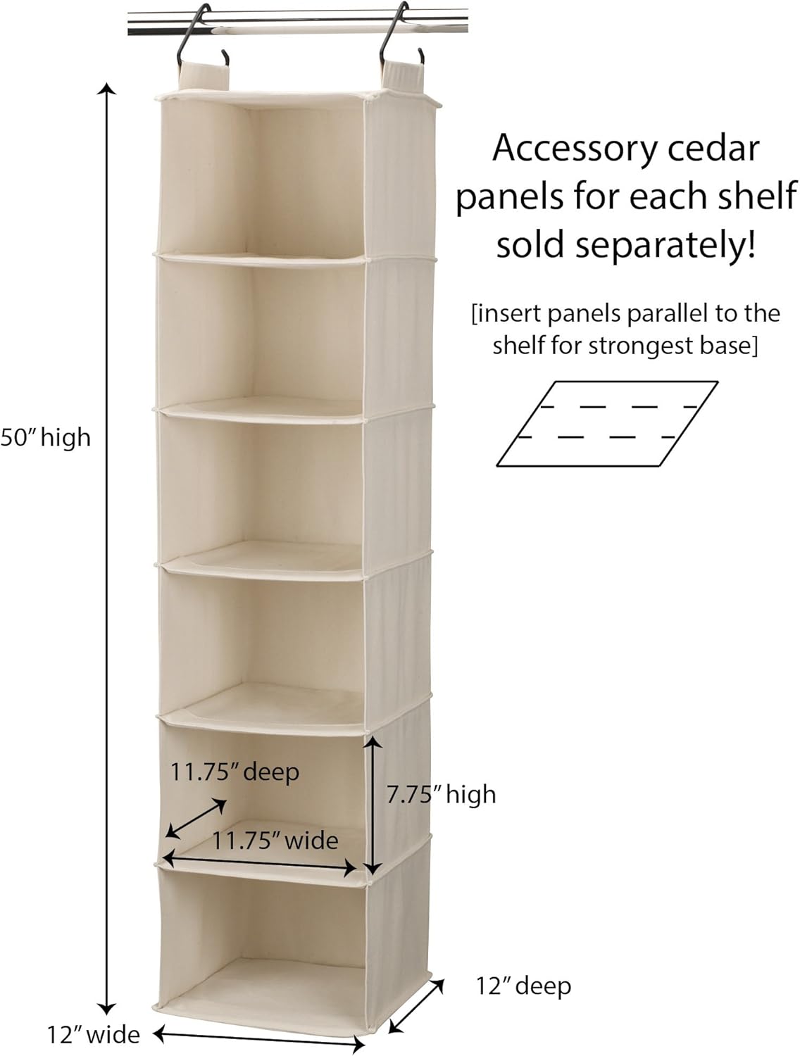 Household Essentials Cedarline 6-Shelf Hanging Closet Organizer, Heavy-Duty Cotton Canvas, Breathable, Versatile, Compact, Perfect for Rod or Wire Closets, Natural - NestledHome