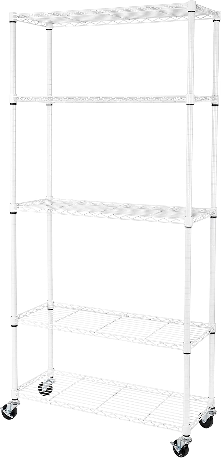 Seville Classics UltraDurable Heavy Duty NSF Solid Steel Wire Rack Storage Unit, Organizer for Garage, Warehouse, Office, Restaurant, Classroom, Kitchen, White, 5-Tier Shelving, 36" W x 14" D - NestledHome