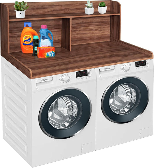 Royxen 2-Tier Washer Dryer Countertop,19.5" H Wood Washer and Dryer Topper with Shelf,Laundry Countertop Over Washer and Dryer, Universal Fit for Laundry Room Organization (Walunt, 54" WX27.5 D) - NestledHome