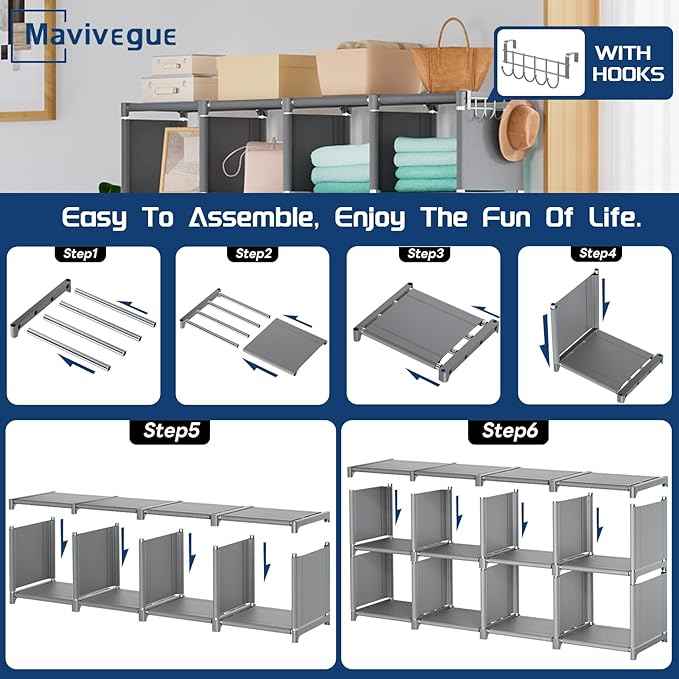 Mavivegue Book Shelf, 20 Cube Storage Organizer, DIY Bookcase, Metal Cube Bookshelf,Tall Book case for Bedroom, Living Room,Office,Closet Storage Organizer, Grey Cubicle Storage Rack