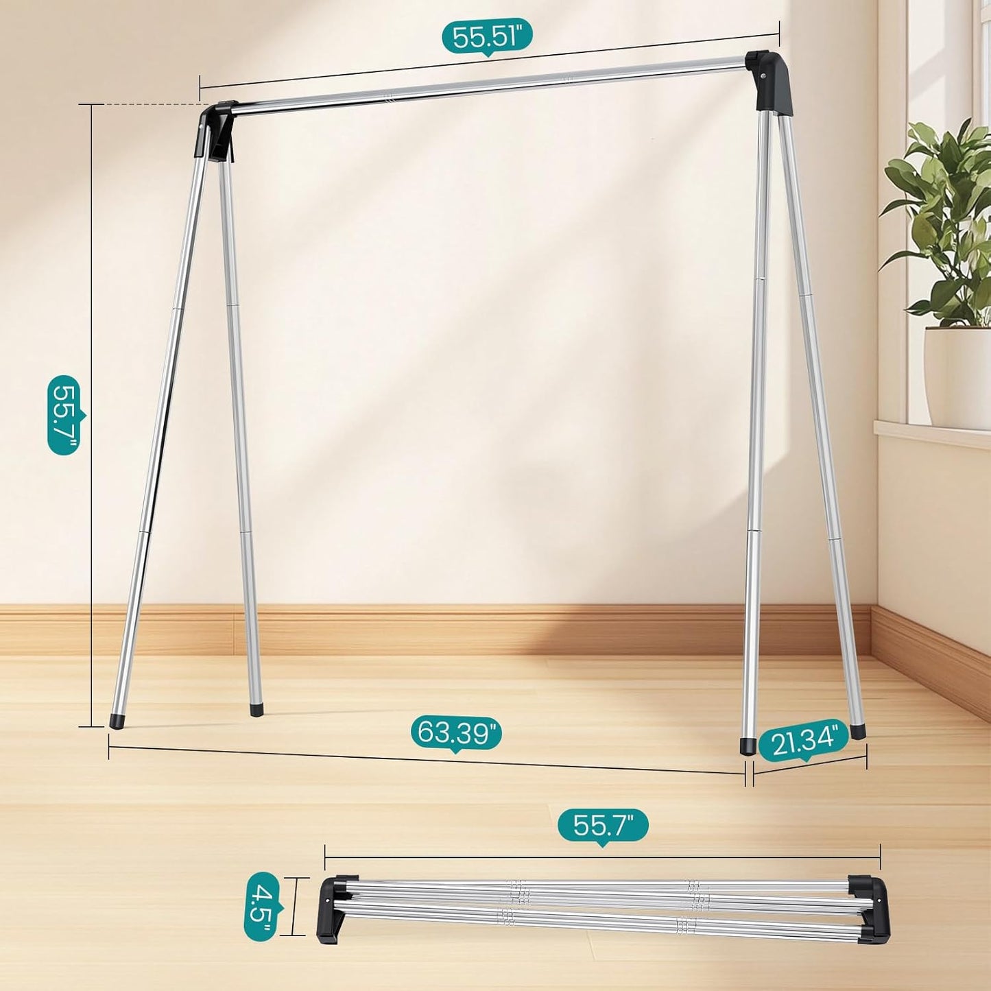 APEXCHASER Foldable Clothes Drying Rack, 55'' Collapsible Laundry Clothes Airer Width Heavy Duty Hanger for Sweaters Baby Clothes Towels Portable Indoor Outdoor for Home Travel - NestledHome