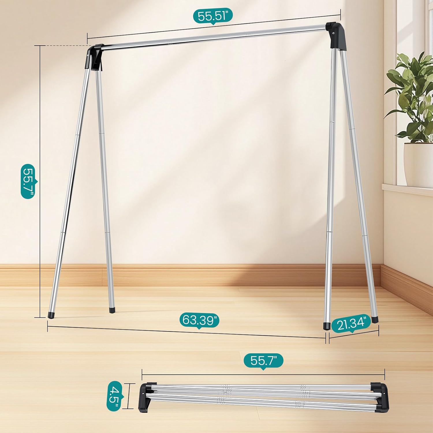 APEXCHASER Foldable Clothes Drying Rack, 55'' Collapsible Laundry Clothes Airer Width Heavy Duty Hanger for Sweaters Baby Clothes Towels Portable Indoor Outdoor for Home Travel - NestledHome