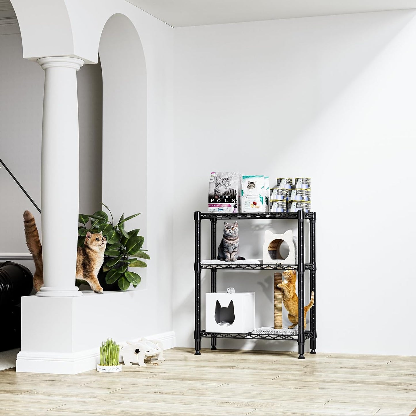 750 lbs 3 Tier Shelf Metal Storage Shelves Wire Rack Closet Organizers for Garage Kitchen Bathroom Laundry Black 11.8" D x 25.6" W x 31.5" H - NestledHome