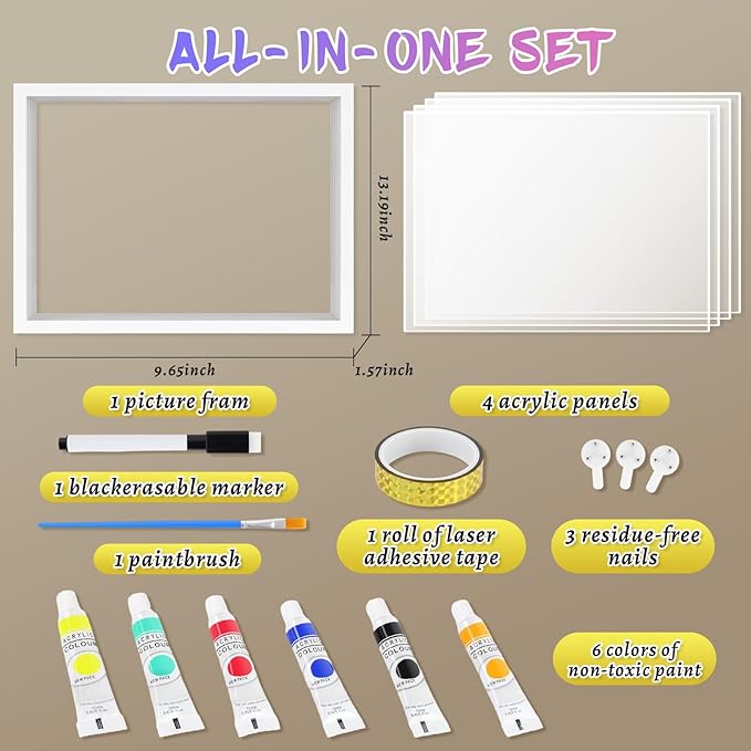 Family Handprint Keepsake Frame Kit with Photo Display – DIY 3D Floating Layered Design for Mom, Dad and Baby – Safe Non-Toxic Paint Set for Footprints – Perfect Baby Shower Gifts, New Parents Couples Keepsake, Home Decor 13.1x9.6 Inch (White)